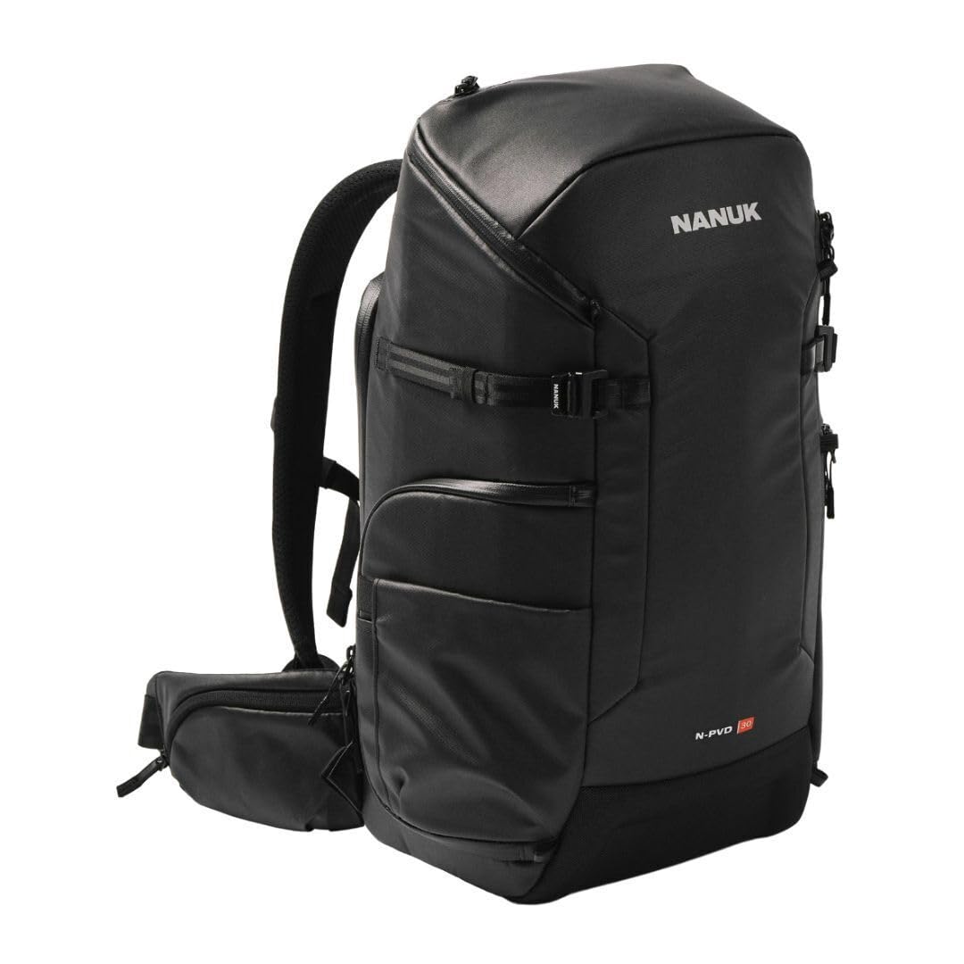 NANUK N-PVD 30L Camera Backpack – Water-Repellent with Rain Cover, Fits 2 Cameras, Drone, Tripod & 16" Laptop Compartment, Carry-On Approved – For Photographers, Travel & Hiking – Black