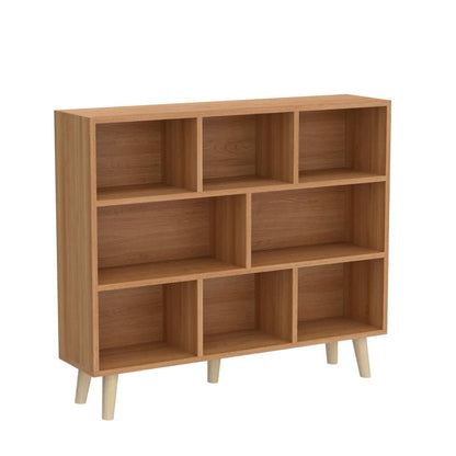 IOTXY Wooden Open Shelf Bookcase - 3-Tier Floor Standing Display Cabinet Rack with Legs, 8 Cubes Bookshelf, Pear Yellow