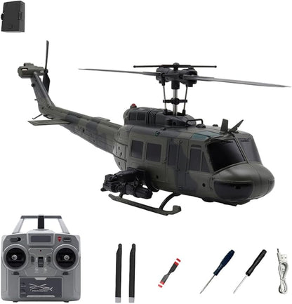 C032 UH-1 Huey RC Helicopter 1/48 Scale 6-Channel Brushless Helicopter with Optical Flow Positioning One Click Inverted Flight &amp Gyro Stabilized 3D Stunt Military Aircraft Model for Adults