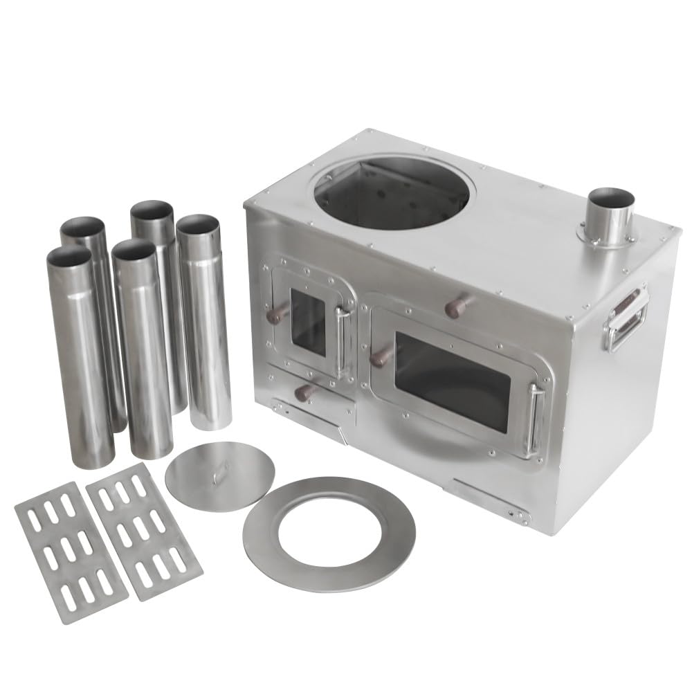 Large Camping Oven Stove Portable Outdoor Cooking Stove with Oven Tent Stove with Chimney Steel