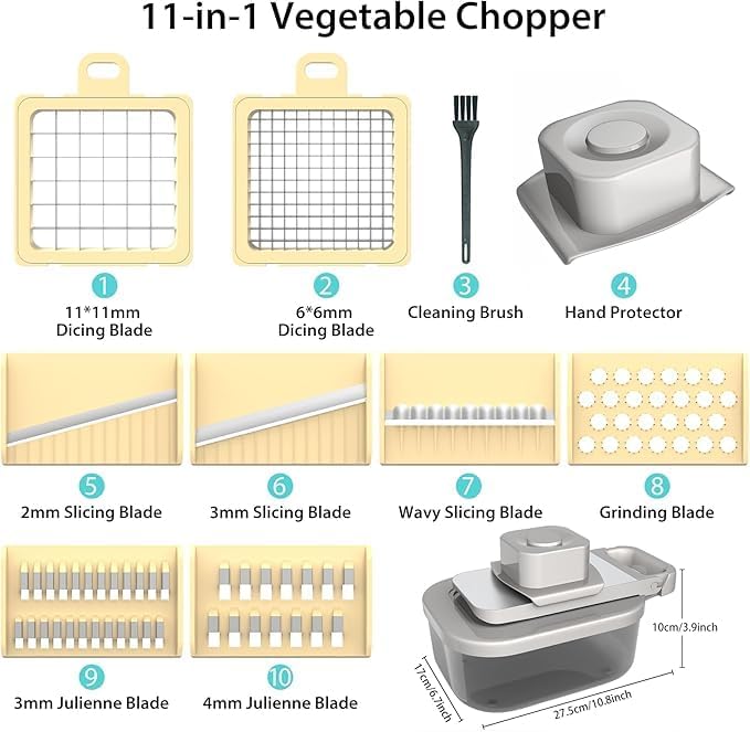 Skiennix 11-in-1 Mandoline Vegetable Chopper - Multifunctional Slicer with Container for Salad & Fruit (Beige)