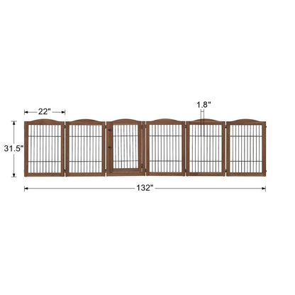 unipaws Pet Playpen with Wood and Wire, 6 Panels Extra Wide Freestanding Walk Through Dog Gate with 4 Support Feet, Foldable Stairs Barrier Pet Exercise Pen for Dogs Cats