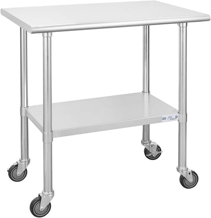 Hally Stainless Steel Table for Prep & Work 24 x 36 Inches with Caster Wheels, NSF Commercial Heavy Duty Table with Undershelf and Galvanized Legs for Restaurant, Home and Hotel