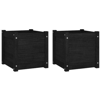 Xolmizyn Set of 2 Solid Pinewood Square Planters 15.7 x 15.7 x 15.7 Inch, Modern Matte Black Wooden Flower Pot for Garden, Terrace, and Indoor Decoration