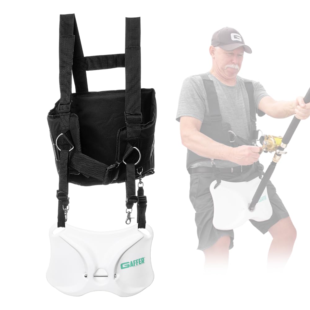 GAFFER SPORTFISHING Adjustable Fishing Belt & Shoulder Harness - Safety Buckle with Foam-Padded Straps Fish Rod Holder