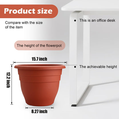 RooTrimmer 3 Pack Large 16 Inch Plastic Plant Pots for Outdoor Plants,Durable & Lightweight Flower Pots with Drainage Holes,Weather-Resistant Large Planters for Patio Garden(Brick Red)