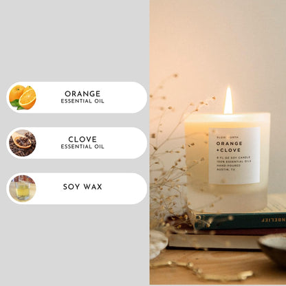 Slow North Orange + Clove Candle - Essential Oils and Pure Soy Wax Candle in a Reusable Frosted Glass Jar - A Unique and Mindful Scented Candle Hand-Poured in the USA (8 oz)