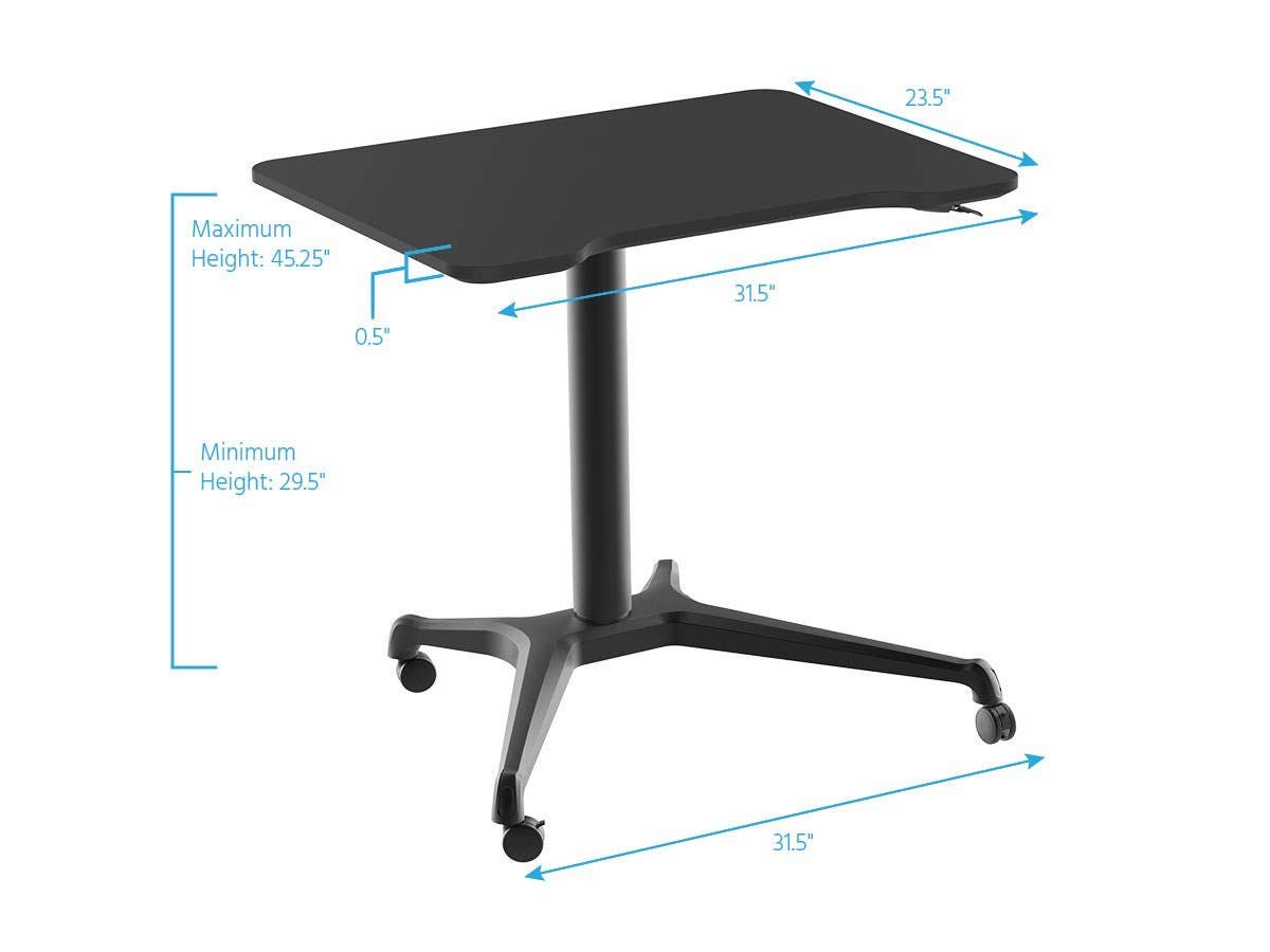 Monoprice Gas‑Lift Height Adjustable Sit‑Stand Mobile Rolling Workstation Laptop and Computer Desk V2 - Max Weight Capacity 99 Lbs, Mobile Stand for Presentations or an Active Work Lifestyle, Black