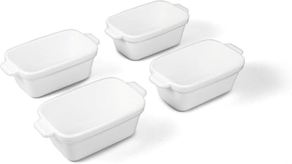 Souper Cubes Stoneware - Small 5" x 3" Ceramic Baking Dish Set of 4 with Silicone Covers | Ideal for Reheating Single Servings - White