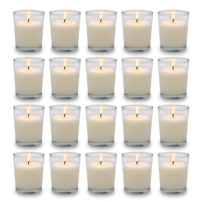 Set of 20 White Votive Candles Clear Glass Filled Unscented Soy Wax Candle for Home Spa Weddings Birthday Holidays Party and DIY
