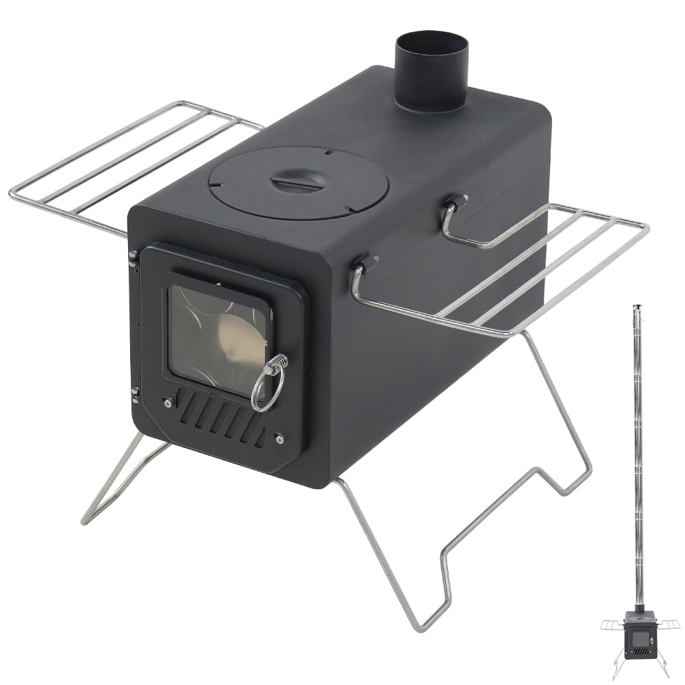 Soomloom Firewood Stove PROTO Heat-Resistant Paint Camping Pellets Combi Carbon Steel Compact Tent Cooking Barbecue BBQ Campfire Chimney Portable Camp Outdoor Heating Hybrid Stove