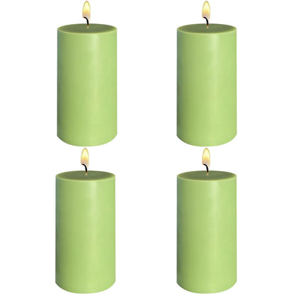 4 Pack Sage-Green Pillar Candles, 2x4 Inch, Long-Lasting, Dripless and Smokeless Unscented Candles, Ideal for Home Décor, Parties Weddings and Relaxation