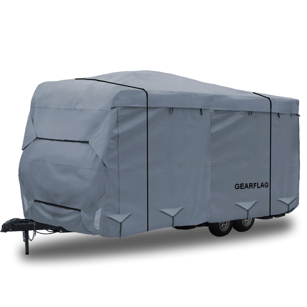 GEARFLAG Travel Trailer Camper Cover Multi-Layers top fits 28' -32' Reinforced Windproof Side-Straps Anti-UV Water-Resistance Heavy Duty for Motorhome RV (Fits 28' - 32')