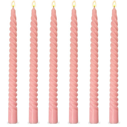 6 Pack 10 Inch Pink Spiral Taper Candles for Holiday Home Decoration, Unscented Dripless Twisted Candlesticks for Dinner Party Wedding Valentine's Day Baby Shower and Easter