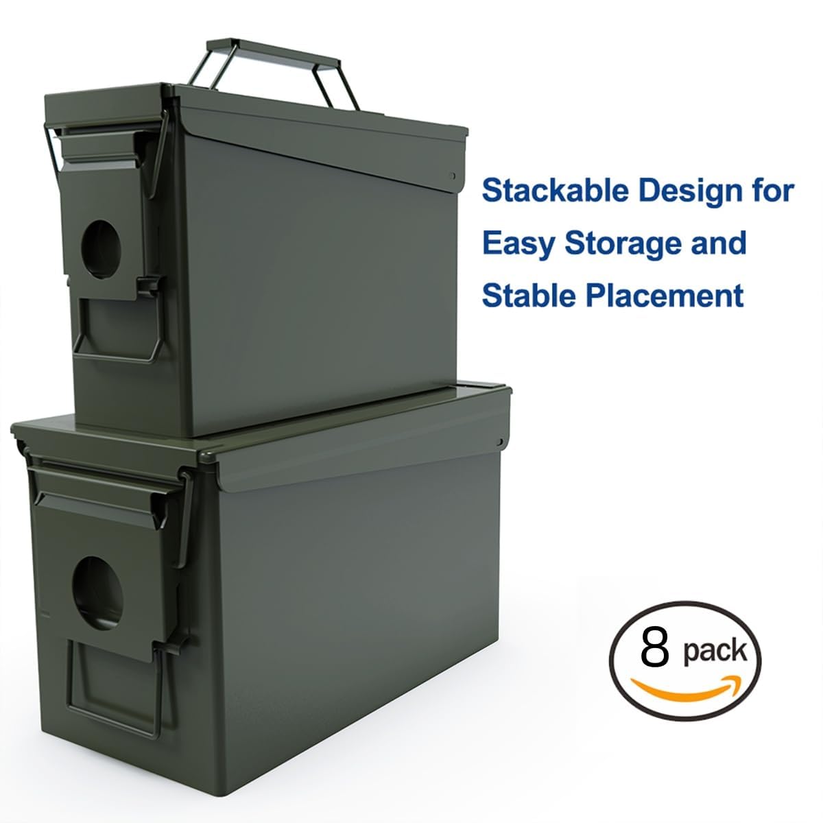 PATRON 30 50 Cal Ammo Can Metal 9mm Ammo Box Storage Crate Case for Shotgun Bullet Rifle Nerf Ammunition Waterproof Case-Gard Organizer Suit (30Cal ×4+50 Cal ×4)(Green-8pcs)