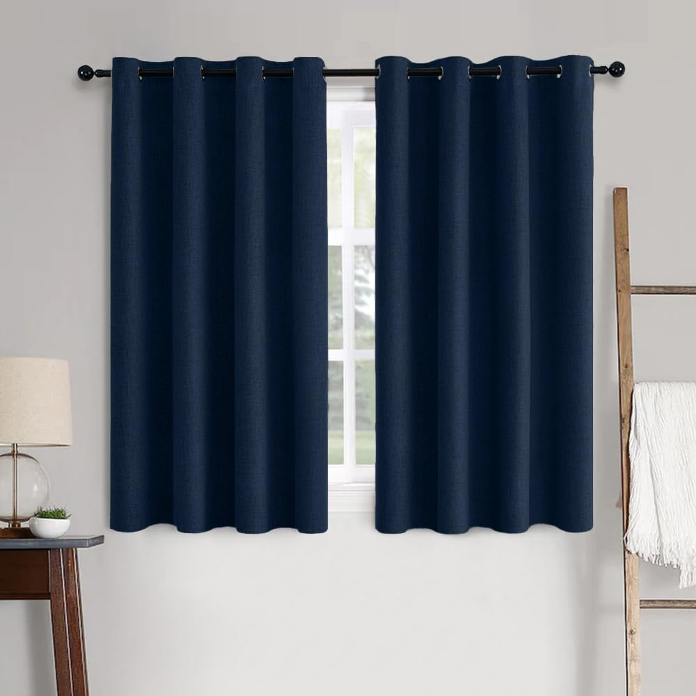 MIULEE Blackout Curtains - 100% Thermal Insulated Linen Textured Drapes | Midnight Blue, 52 x 45 Inch (2 Panels)