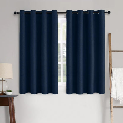 MIULEE Blackout Curtains - 100% Thermal Insulated Linen Textured Drapes | Midnight Blue, 52 x 45 Inch (2 Panels)