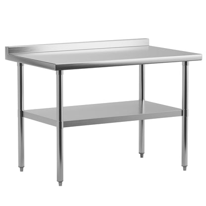 EcoExplorer Heavy Duty Stainless Steel Table for Prep and Work, NSF Commercial Table with Adjustable Bottom Shelf for Kitchen, Restaurant, Home, Garage, Hotel, 36 x 24 Inches with Backsplash