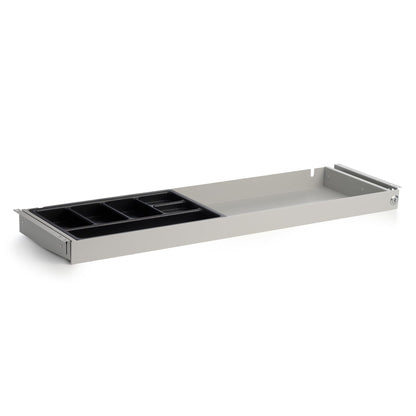 PERFECT POSTURE Under Desk Storage Drawer with Lock — Slim Pen & Pencil Drawer for Regular & Sit-Stand Standing Desks, Gray (33” x 9.4”)