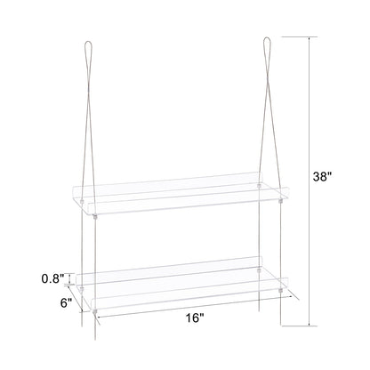 Sumerflos 2-Tier Acrylic Window Boxes Plant Shelves for Window of Kitchen, Bedroom, Living Room, 16 Inch Wall Flower Double Hanger Boxes Adjustable Hanging Shelves for Indoor Plants, Succulents