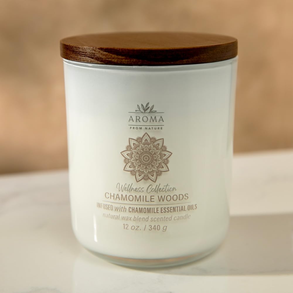 House of Velas, Aroma from Nature Wellness Collection Candle, 12 oz, 2 Cotton Wicks, Chamomile Woods, Large Painted Jar