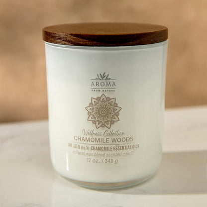 House of Velas, Aroma from Nature Wellness Collection Candle, 12 oz, 2 Cotton Wicks, Chamomile Woods, Large Painted Jar