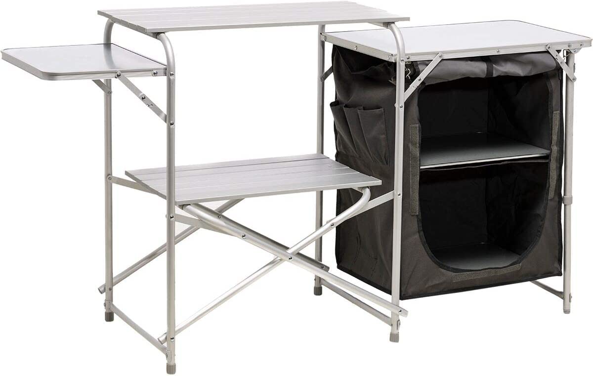 MOUNTAIN SUMMIT GEAR Deluxe Roll Top Kitchen Table for Camping Made with Weather-Resistant Aluminum (by Caddis Sports)