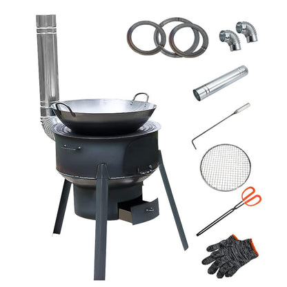 Coal Wood Stove, 1 Set Of Multifunctional Portable Removable Iron Firewood Cooking Stove, Mobile Camping Stove for Outdoor Camping, Tent Heating, Fishing, Cooking (43 cm + 3 oven rings)
