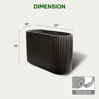 Wil & Vic 89s 15" H x 24" L Sirius Fiberglass Planter, Round Indoor and Outdoor Plant Pot with Drainage Hole, Lightweight, Durable Minimalist Home, Included Extra Coco Mats, Black