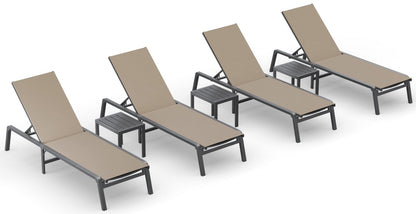 Ciokea Aluminum Foldable Lounge Chairs Set of 4 with 3 Outdoor Aluminum Side Table, Perfect Match, Suitable for Courtyard, Balcony, Lawn and Other Scenes, Khaki