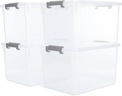 Citylife 32 QT Plastic Storage Bins - Stackable Latching Containers for Garage, Closet & Kitchen | 4 Pack