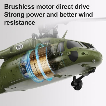 Hanll Black Hawk K200 6CH Simulation RC Helicopter with Brushless Motor Optical Flow &amp Altitude Hold One-Key Inverted Flight 2.4G Remote Control High Simulation Aerobatic Model (Green/1 Batter