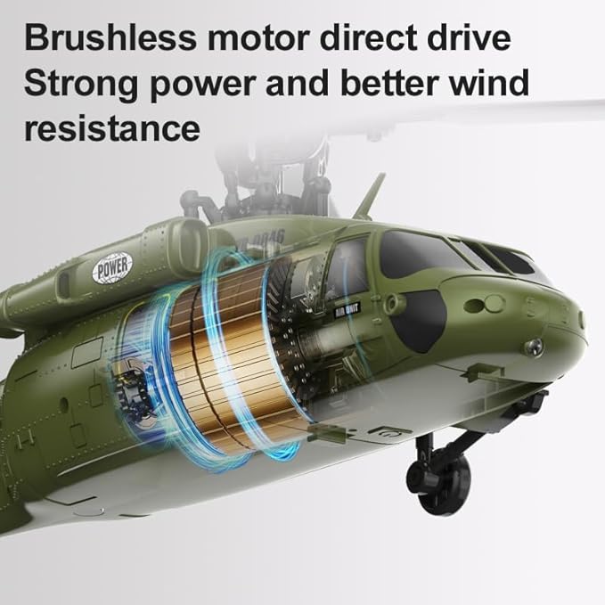 Hanll Black Hawk K200 6CH Simulation RC Helicopter with Brushless Motor Optical Flow &amp Altitude Hold One-Key Inverted Flight 2.4G Remote Control High Simulation Aerobatic Model (Green/3 Batter