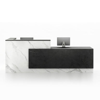 YTElantivo L-Shaped Reception Desk with Counter, 1-Inch Thick Board, Lockable Drawers & Keyboard Tray, Heavy-Duty Front Desk for Office, Salon, Hotel & Clinic
