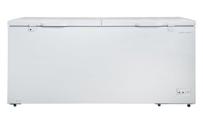 Hamilton Beach HBFRF2129 21 cu ft Double Door LID Garage-Ready Chest Freezer-White, Vinyl-Coated Baskets, Space-Saving Flat Back, Stay-Open, Front-Access Drain, for Storage, Hunting, Large Family