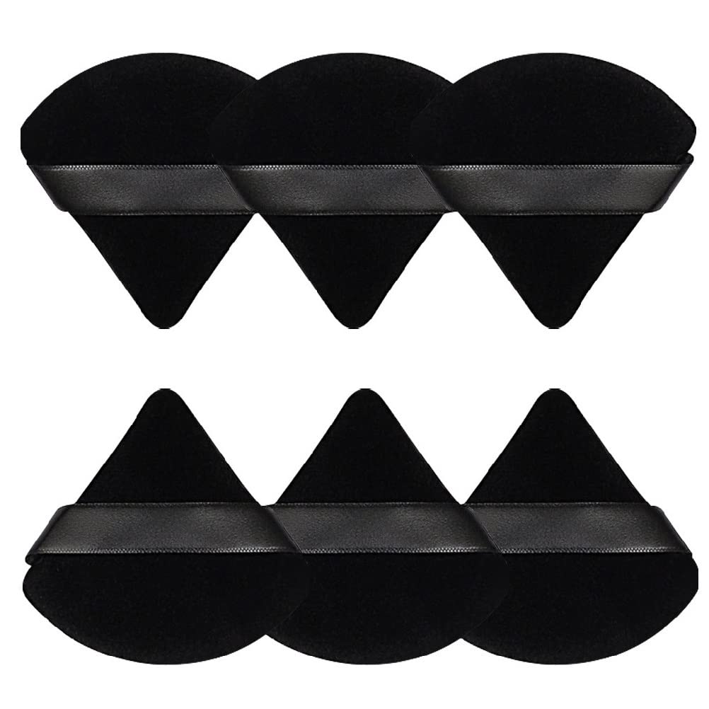 Pimoys 6 Pieces Powder Puff Face Makeup Sponge Soft Velour Triangle Powder Puffs Beauty Sponge Stocking Stuffers for Loose Powder (Black, Pink)