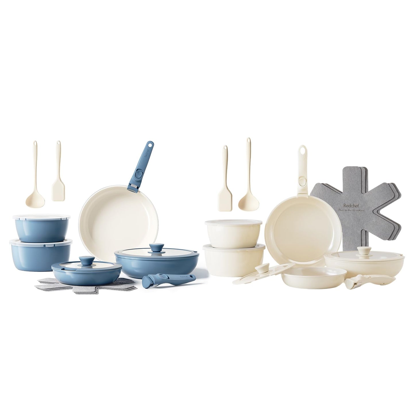 Redchef 32pcs Ceramic Pots and Pans Set Non Stick, Nonstick Kitchen Cookware Set with Detachable Handle, Non Toxic, PFAS PFOA & PTFE Free, RV Ceramic Cookware Set for Camping, Dishwasher/Oven Safe