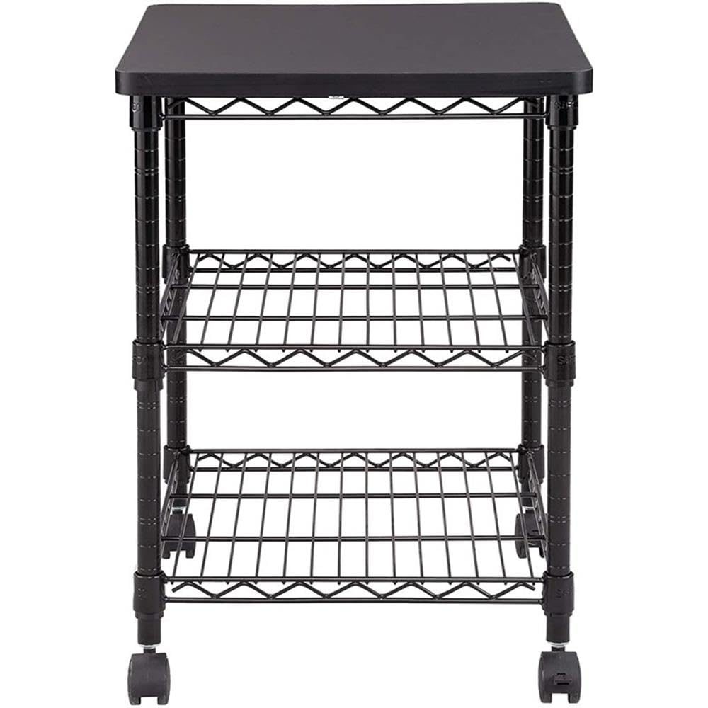 Safco Deskside 3 Tier Rolling Cart Printer Stand, Mobile Utility Table for Home Office with Steel Shelves, Black