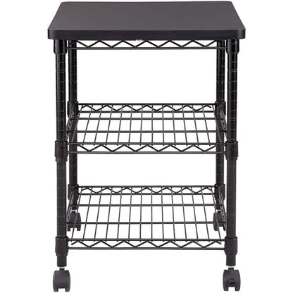 Safco Deskside 3 Tier Rolling Cart Printer Stand, Mobile Utility Table for Home Office with Steel Shelves, Black