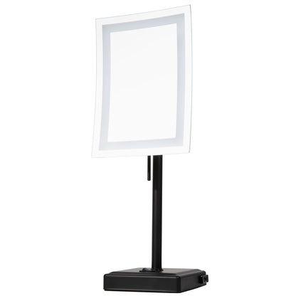 JERDON Lighted Tabletop Magnifying Mirror - Black Makeup Mirror with 5X Magnification and LED Lights - Model JRT910BKL