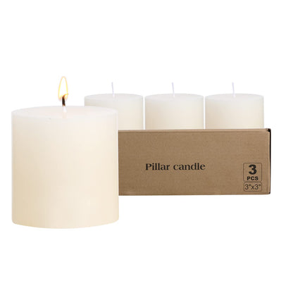 3×3 Ivory Pillar Candles Set of 3 Unscented Handpoured Weddings, Home Decoration, Restaurants, Spa, Church Smokeless Cotton Wick - Ivory 90 Hour