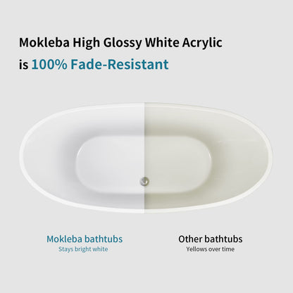 Mokleba 62" Lucite Acrylic Freestanding Bathtub, Double Slipper Shape Contemporary Soaking Tub with Toe-tap Chrome Drain, Slotted Overflow, cUPC Certified, Glossy White