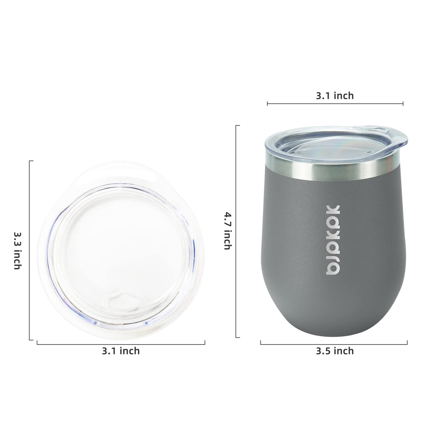 BJPKPK 2 pcs 12oz Insulated Wine Tumblers, 12oz Double Wall Vacuum Coffee Mugs with Lid, Unbreakable Stainless Steel Wine Glasses, Insulated Coffee Cups for Home & Outdoor, Gray