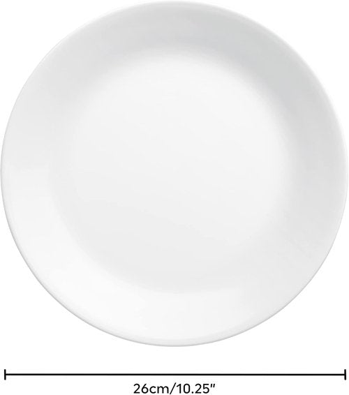 Corelle Vitrelle Dinner Plates Set - 4-Piece 10.25" Chip & Crack Resistant Glass | Winter Frost White