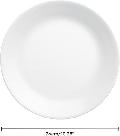 Corelle Vitrelle Dinner Plates Set - 4-Piece 10.25" Chip & Crack Resistant Glass | Winter Frost White