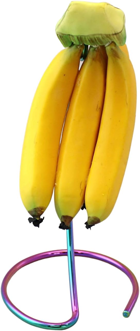 Rainbow Steel Banana Holder Stand – Hanging Fruit Rack for Even Ripening, Prevents Bruising – Compact 13" Kitchen Organizer for Bananas, Grapes, Produce – Durable & Decorative