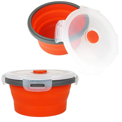 Ecomorning 3Piece Round Collapsible Lunch Container Silicone Food Storage Containers Collapsible Camping Bowl with Airtight Silicone Lids, Microwave, & Freezer Safe, 350ML