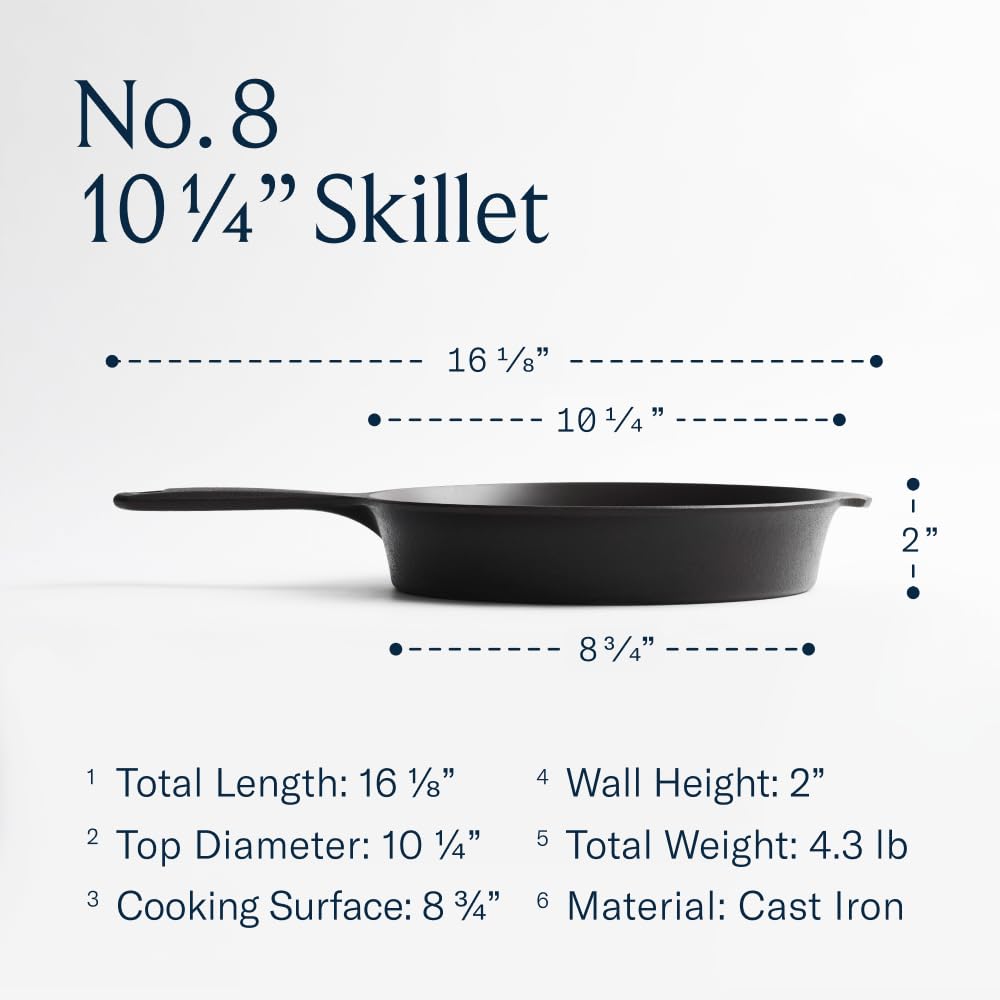 Field Cast Iron Starter Set -10.25 Inch Cast Iron Skillet with Cleaning Kit: Natural Fiber Brush, Chain Mail Scrubber & Organic Seasoning Oil – Lightweight, Preseasoned, Made in USA, Vintage Design