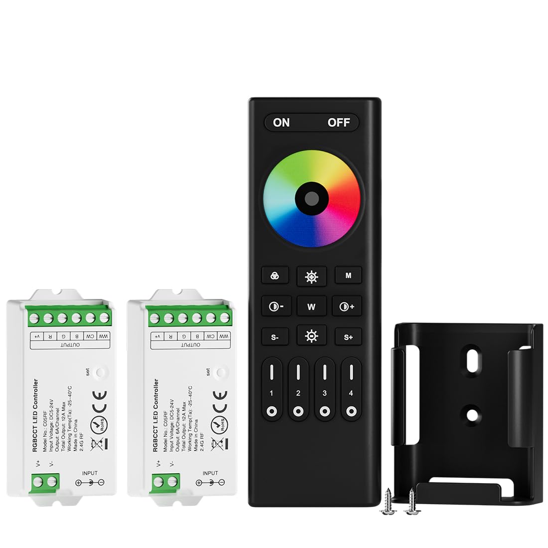 BTF-LIGHTING 5050SMD FCOB COB Dimming RF 2.4GHz Wireless Remote RC01RFB &4PCS C01RF Tuya Controller Kit 4 Zones Group Control PWM Single Color (+V -V) 2pin LED Neon Rope Light DC5V DC12V DC24V