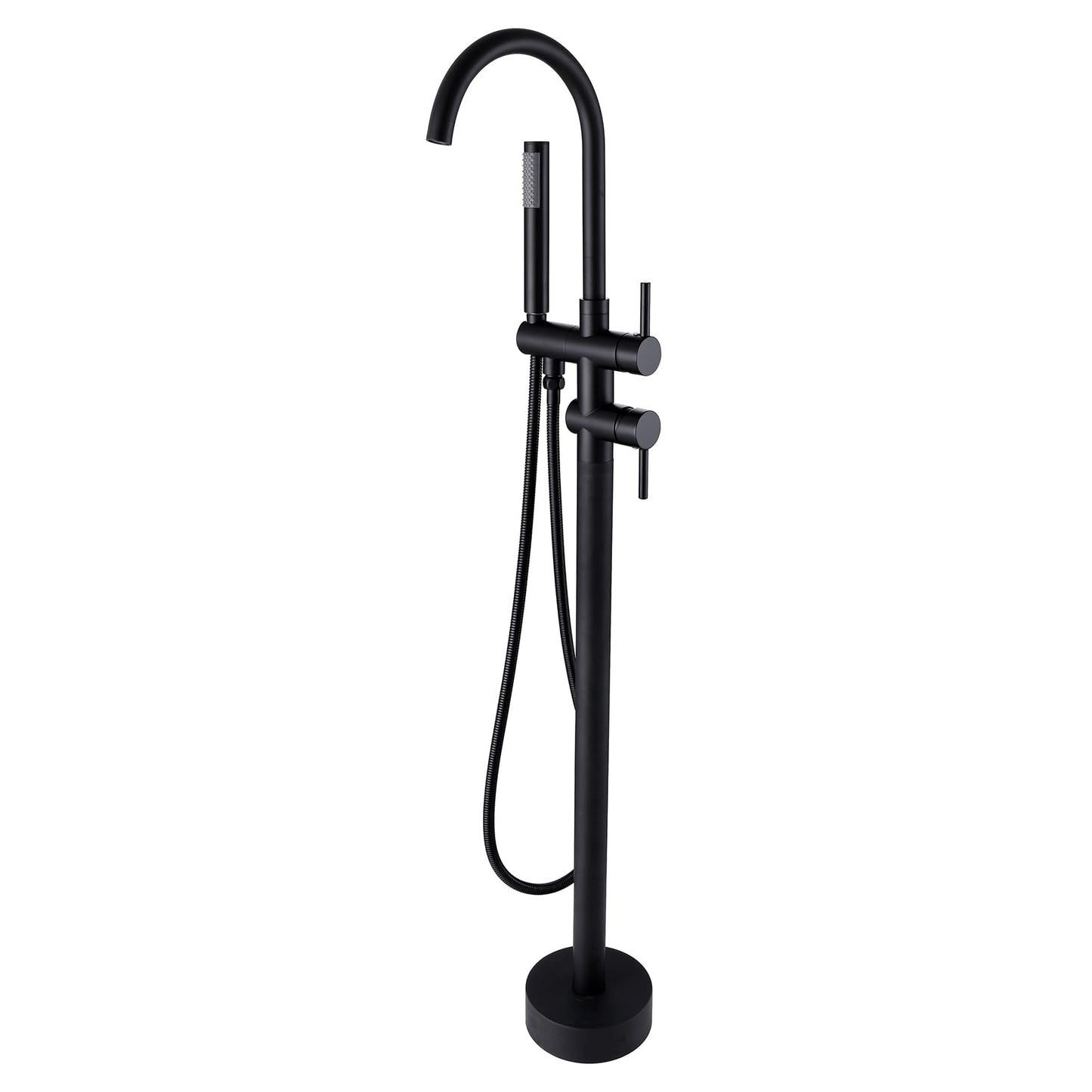 Taplong Matte Black Freestanding Tub Filler Faucet, Floor Mount Bathtub Faucet with Single Handle Handheld Shower, High Flow Bathroom Tub Faucet-51005B
